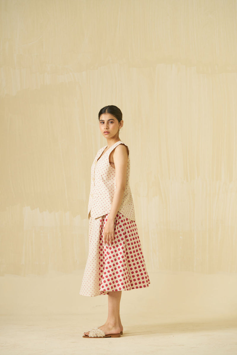 Muffin Vest-Natural + Hibiscus red handwoven cotton top/shirt by Stoique in natural, hibiscus red for women Worldwide