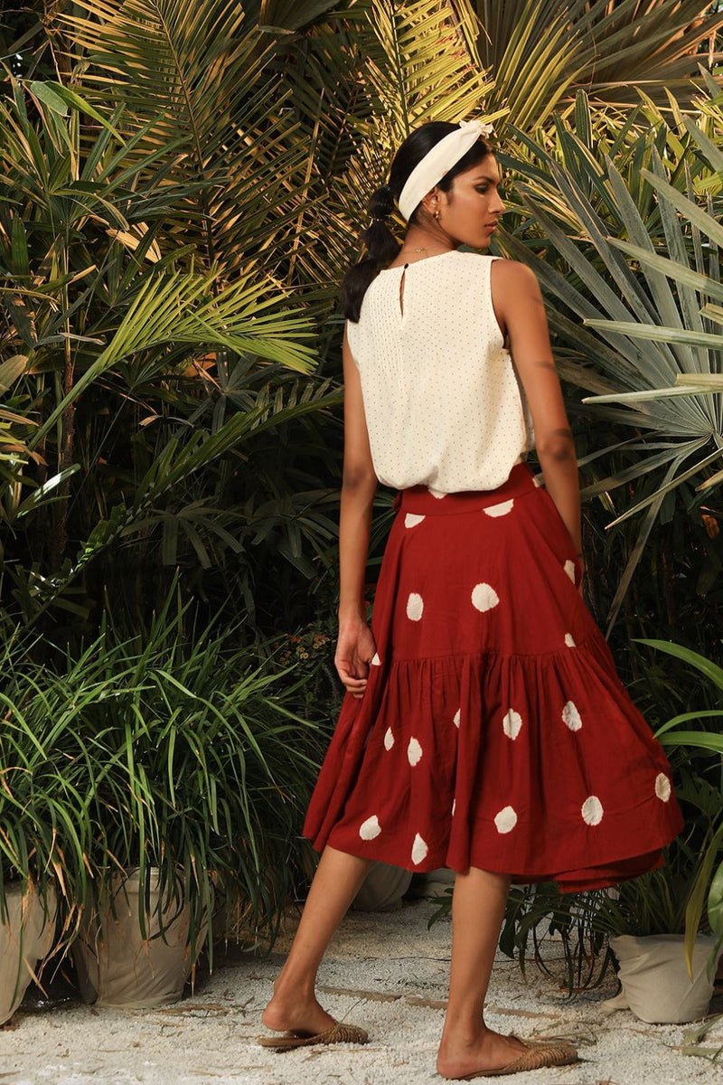 Mushroom Head-Skirt by Khara Kapas in red for women Worldwide