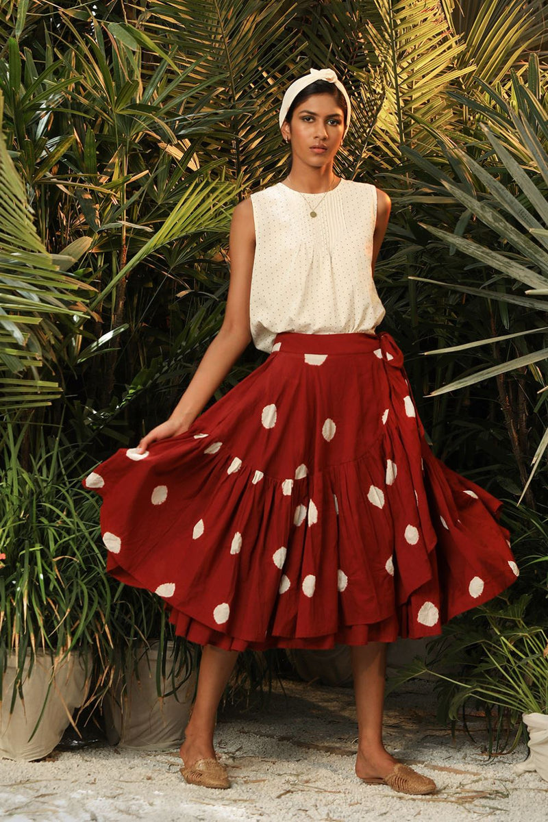 Mushroom Head-Skirt by Khara Kapas in red for women Worldwide