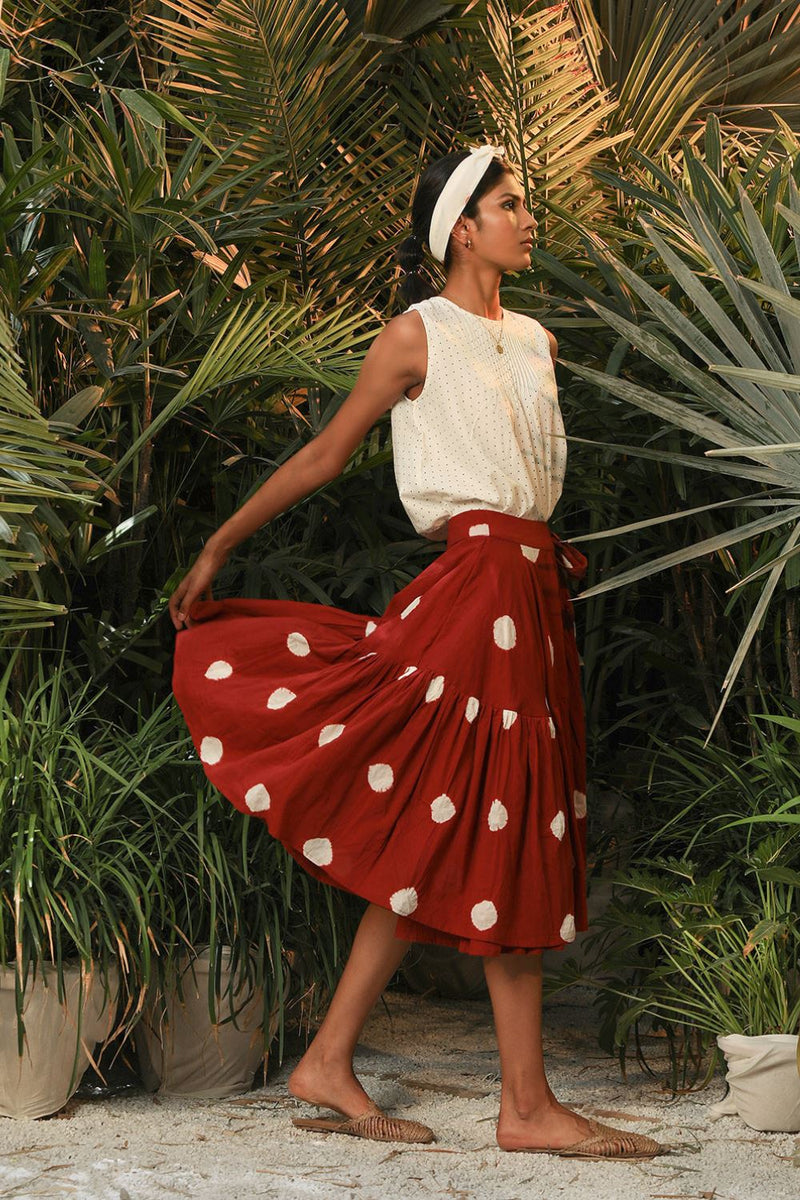 Mushroom Head-Skirt by Khara Kapas in red for women Worldwide