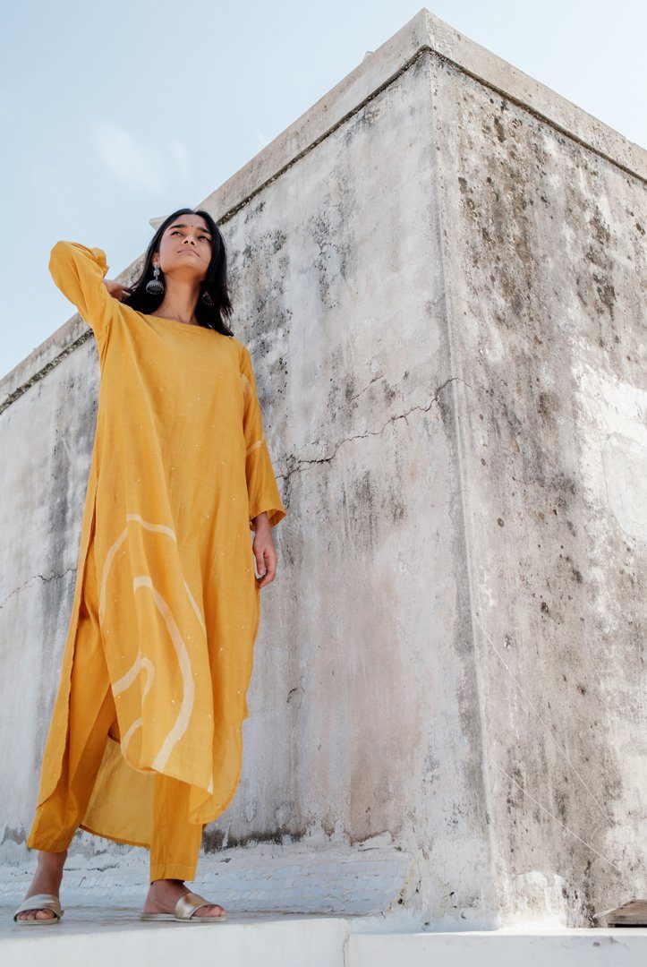 Mustard Arsa Kurta and Pants Set Co-ord Set,Kurta Sets by Nirjara for women Worldwide