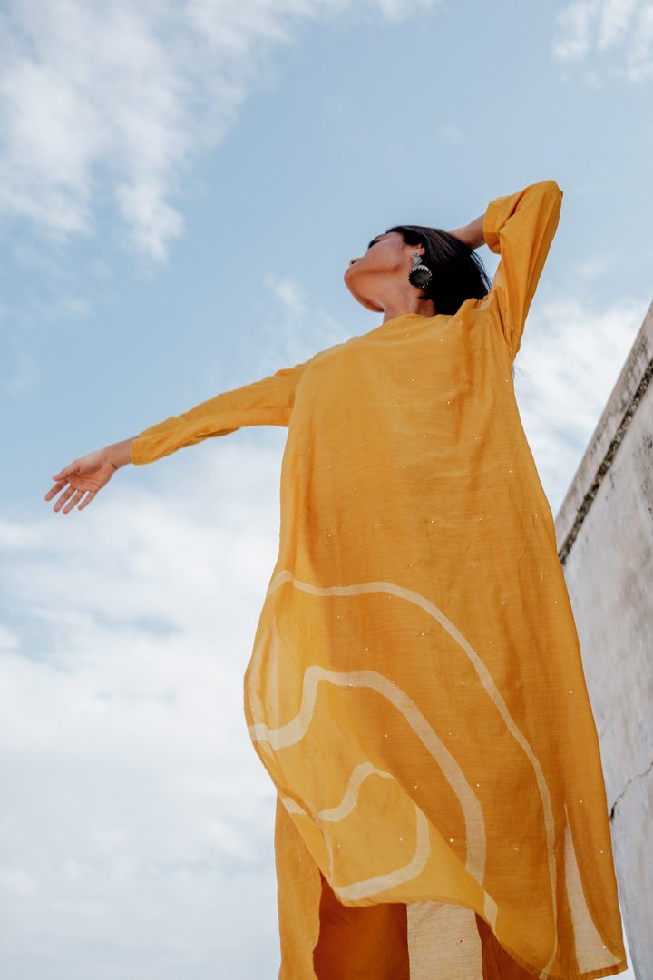 Mustard Arsa Kurta and Pants Set Co-ord Set,Kurta Sets by Nirjara for women Worldwide