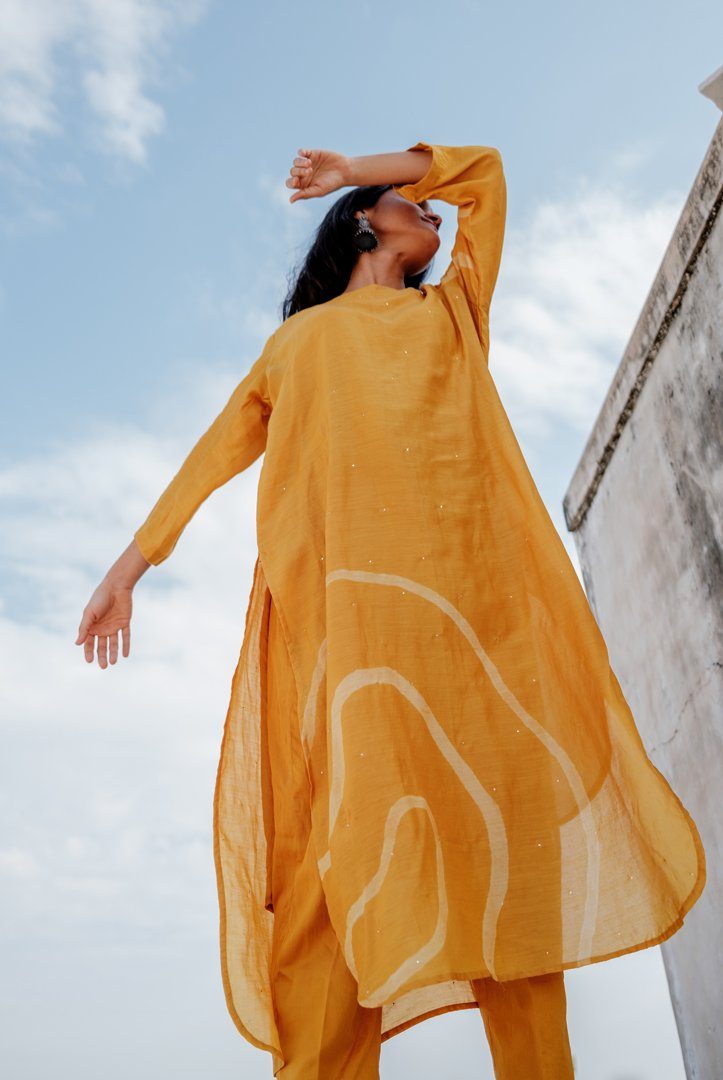 Mustard Arsa Kurta and Pants Set Co-ord Set,Kurta Sets by Nirjara for women Worldwide