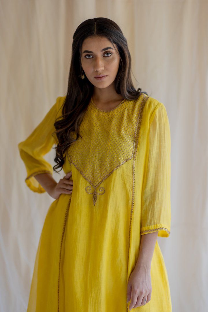 Mustard Fridaus Abho and Izaar by Nirjara for women Worldwide