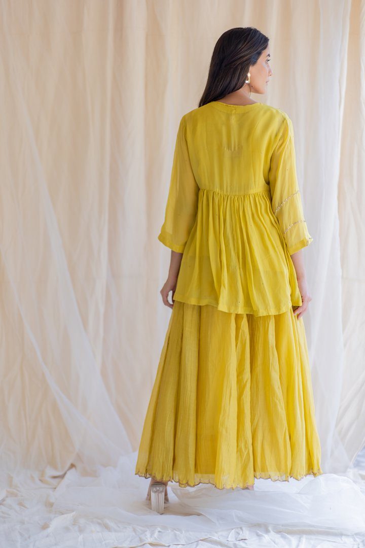 Mustard Nayab Gharara Set by Nirjara for women Worldwide