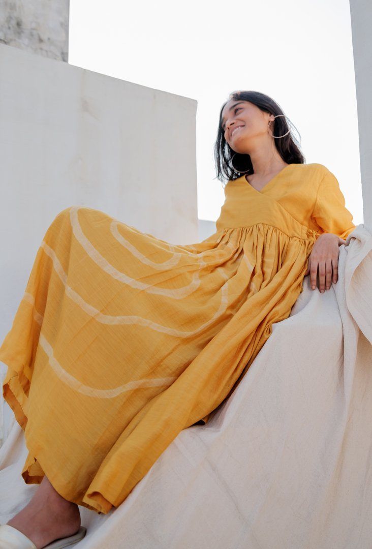 Mustard Yer Angarkha Dress Dress by Nirjara for women Worldwide