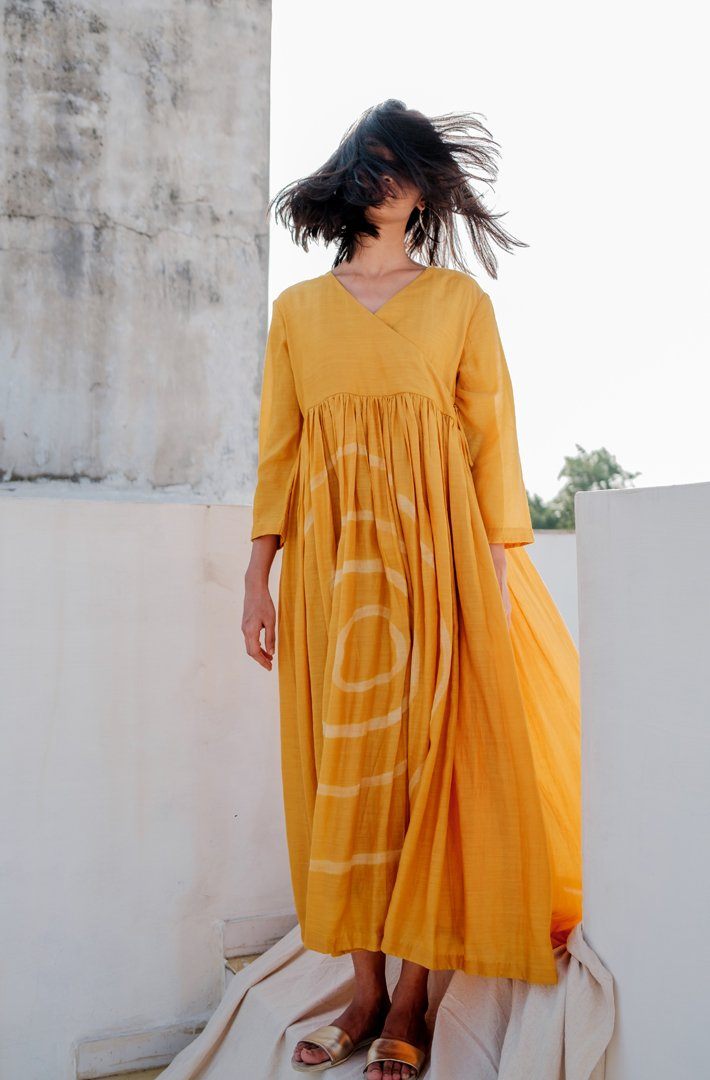 Mustard Yer Angarkha Dress Dress by Nirjara for women Worldwide