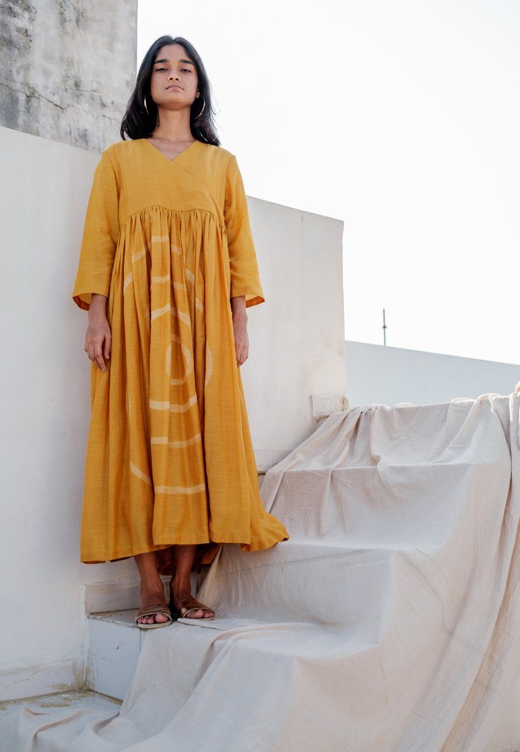 Mustard Yer Angarkha Dress Dress by Nirjara for women Worldwide