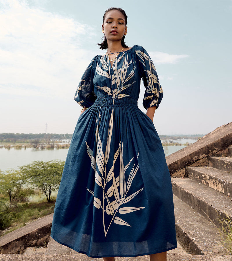 Nightingale dress cotton by Khara Kapas in blue for women Worldwide