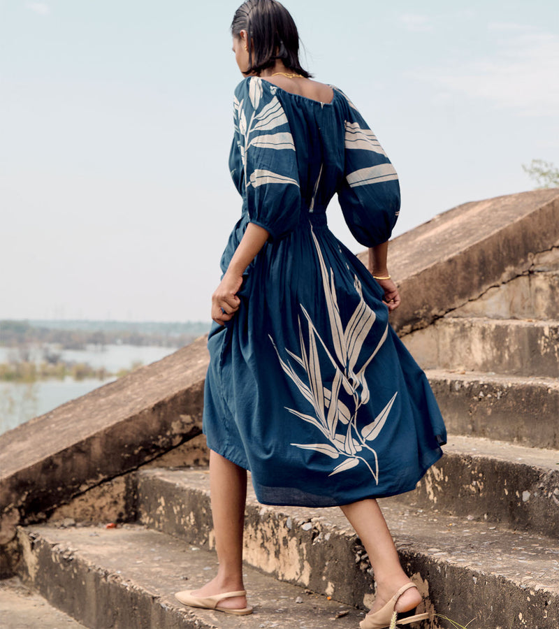 Nightingale dress cotton by Khara Kapas in blue for women Worldwide