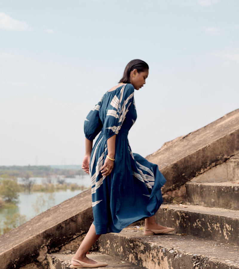 Nightingale dress cotton by Khara Kapas in blue for women Worldwide