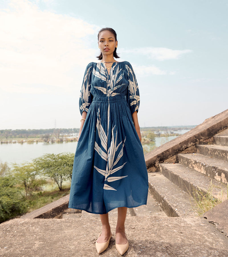 Nightingale dress cotton by Khara Kapas in blue for women Worldwide