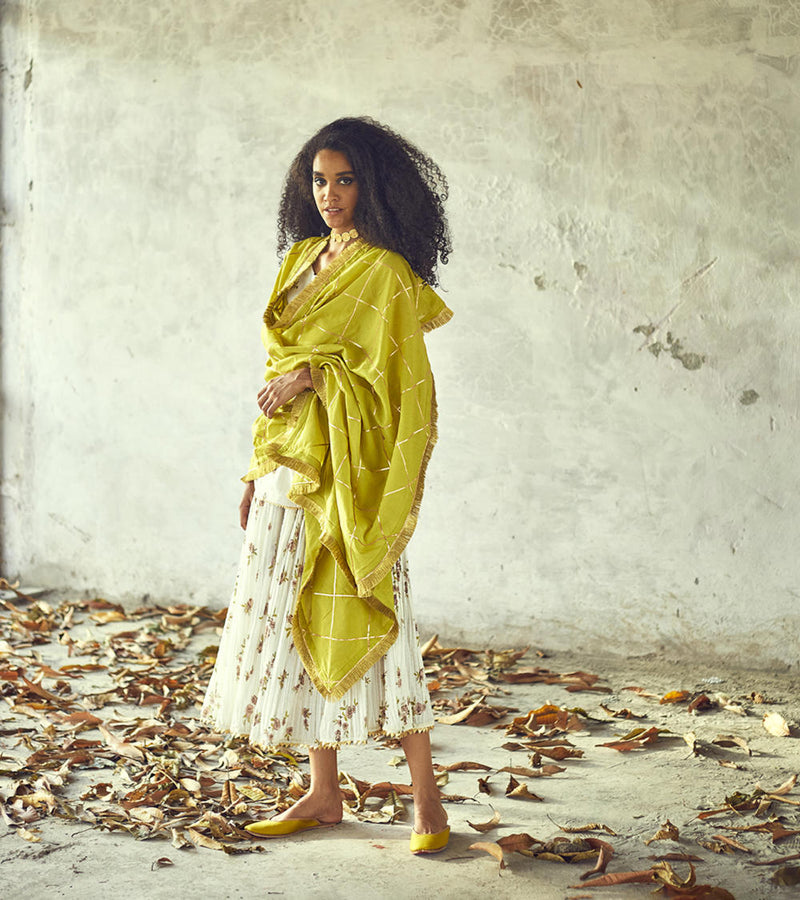 Nimbu Chunari by Khara Kapas for women Worldwide