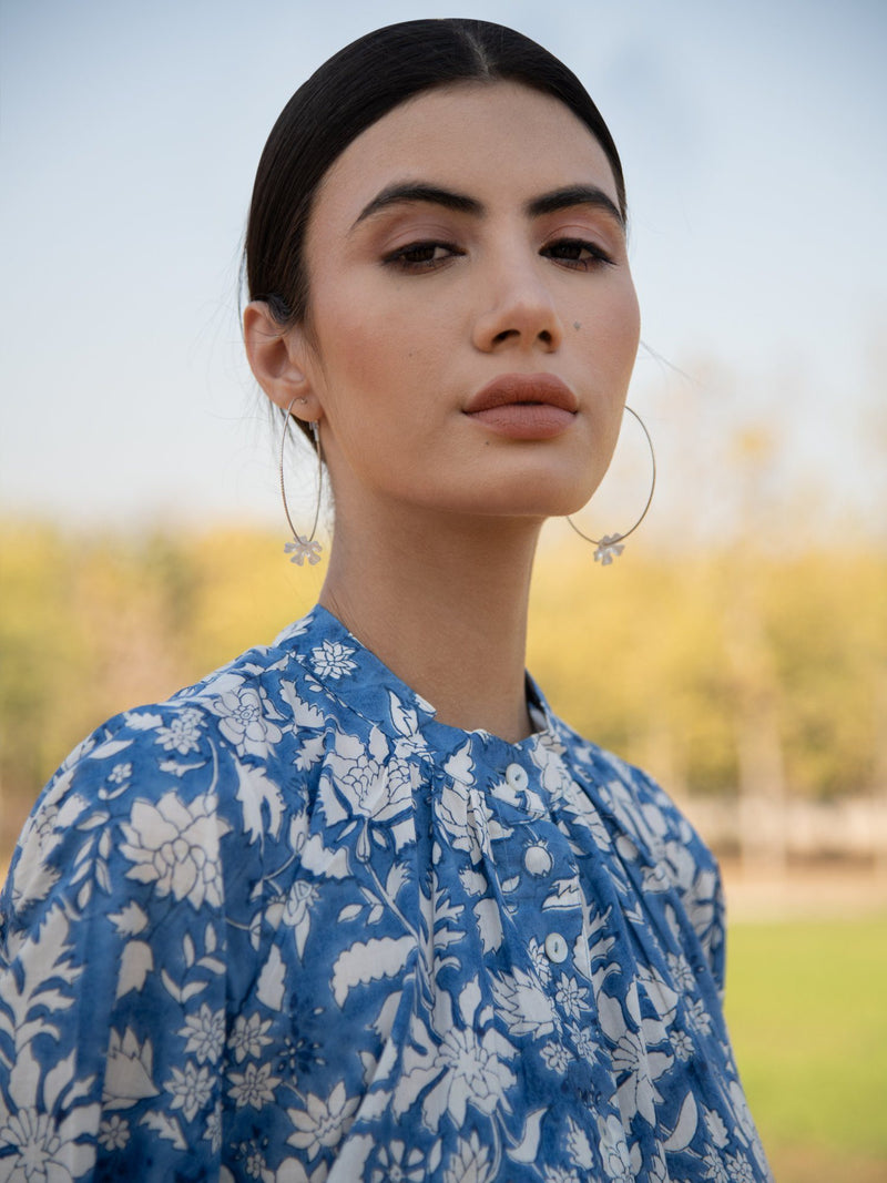 No More Blues Tunic- Blue Hand Block Printed Cotton Tunic Top by Marche for women Worldwide