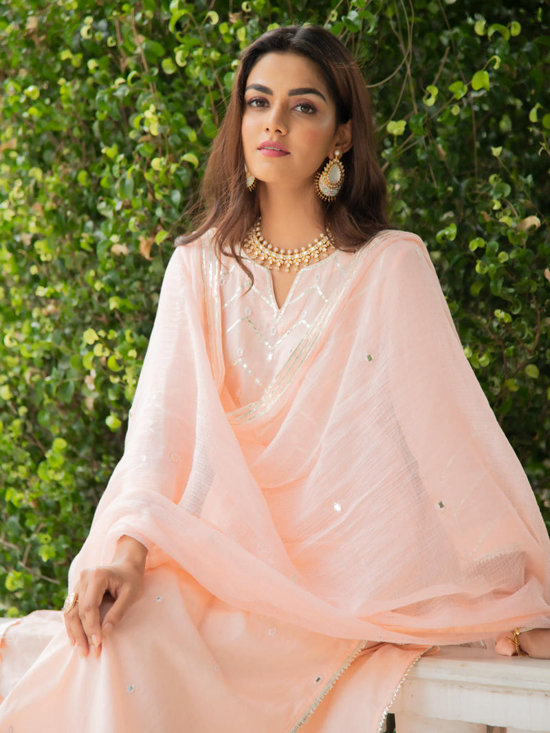 Noor Amaltas - Peach Gota Mirror Work Set Kurta Sets by Maison Shefali for women Worldwide