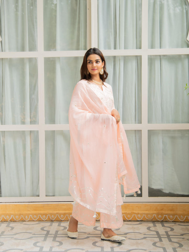 Noor Amaltas - Peach Gota Mirror Work Set Kurta Sets by Maison Shefali for women Worldwide