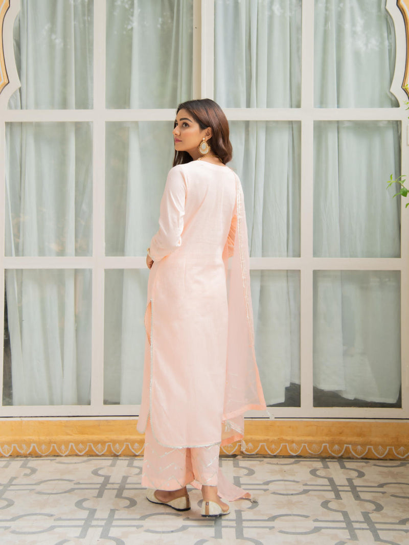 Noor Amaltas - Peach Gota Mirror Work Set Kurta Sets by Maison Shefali for women Worldwide