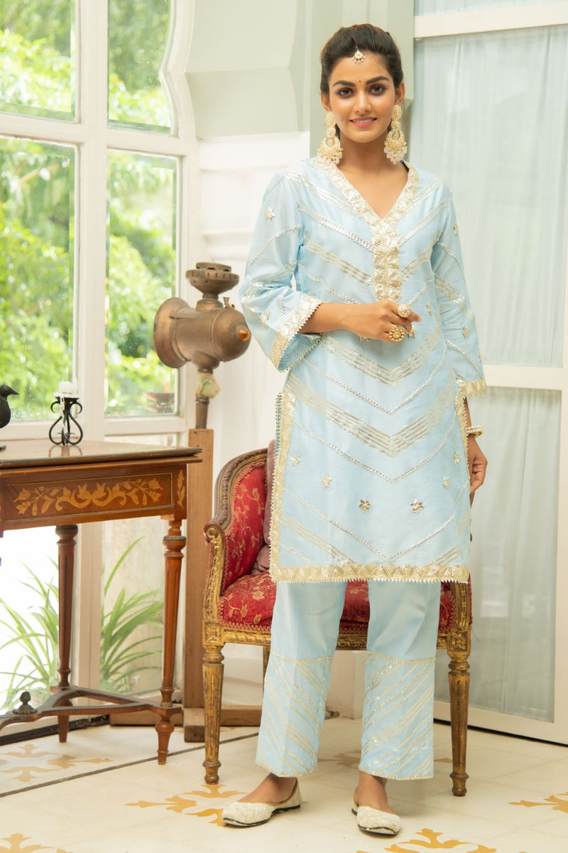 Noor - Amber Gota Set Kurta Sets by Maison Shefali for women Worldwide
