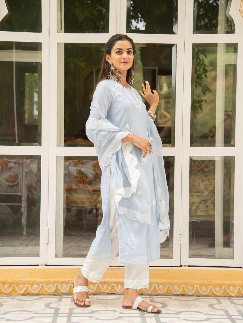 Noor - Baadli Kasida Mirror & Thread Work Set Kurta Sets by Maison Shefali for women Worldwide
