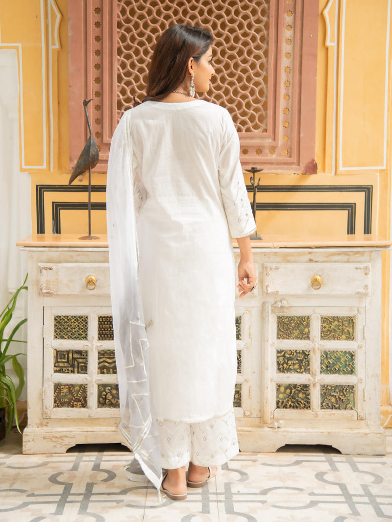 Noor Badli - White & Grey Gota Mirror Work Set Kurta Sets by Maison Shefali for women Worldwide