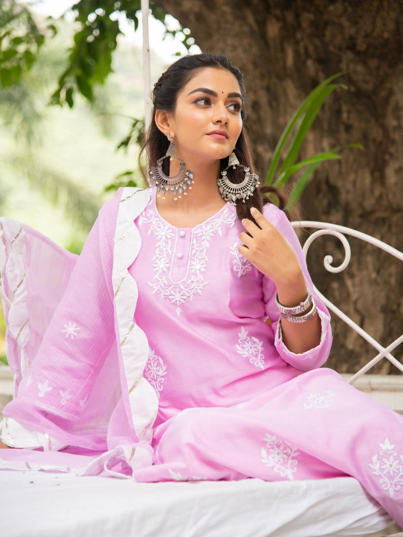 Noor - Gulaab Kasida Mirror & Thread Work Set Kurta Sets by Maison Shefali for women Worldwide