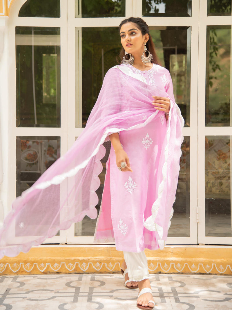 Noor - Gulaab Kasida Mirror & Thread Work Set Kurta Sets by Maison Shefali for women Worldwide