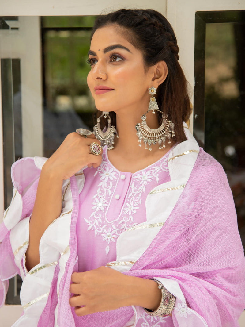 Noor - Gulaab Kasida Mirror & Thread Work Set Kurta Sets by Maison Shefali for women Worldwide