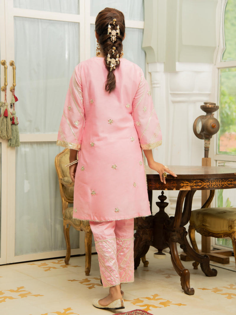 Noor Gulabari Gota Work Set Kurta Sets by Maison Shefali for women Worldwide