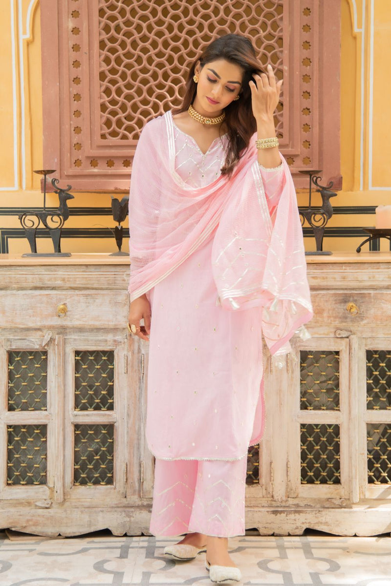 Noor Gulabi - Gota Work Kurta Set Kurta Sets by Maison Shefali for women Worldwide