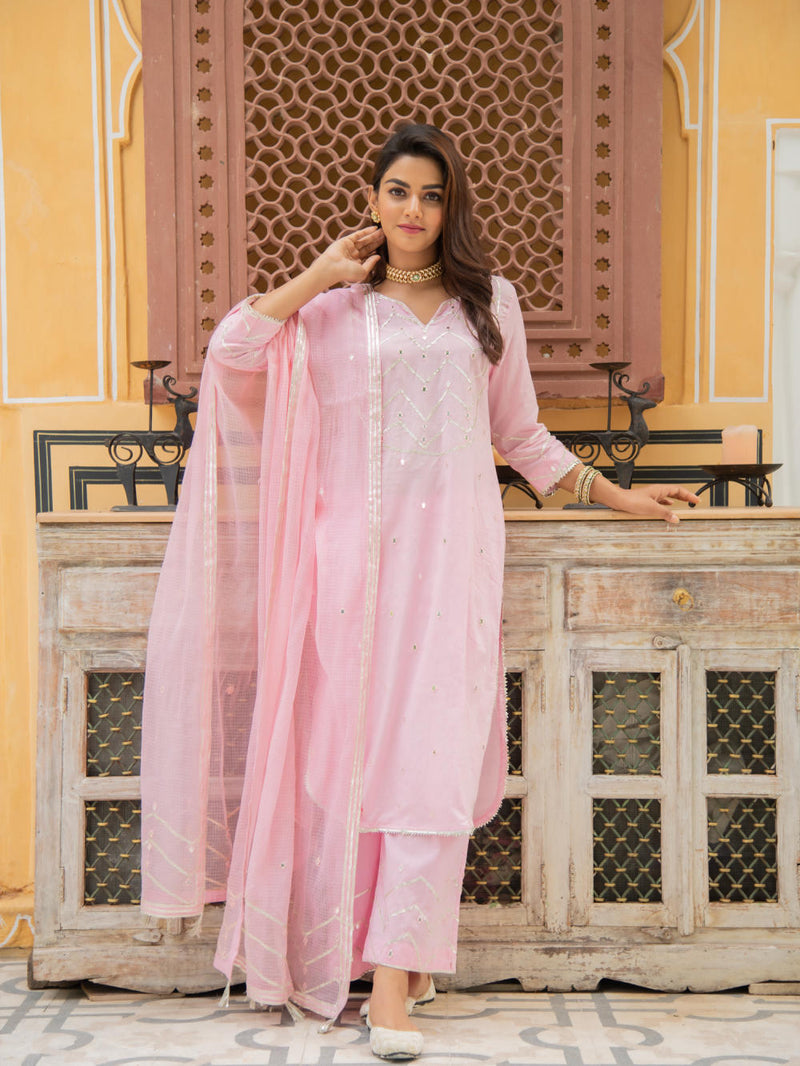 Noor Gulabi - Gota Work Kurta Set Kurta Sets by Maison Shefali for women Worldwide