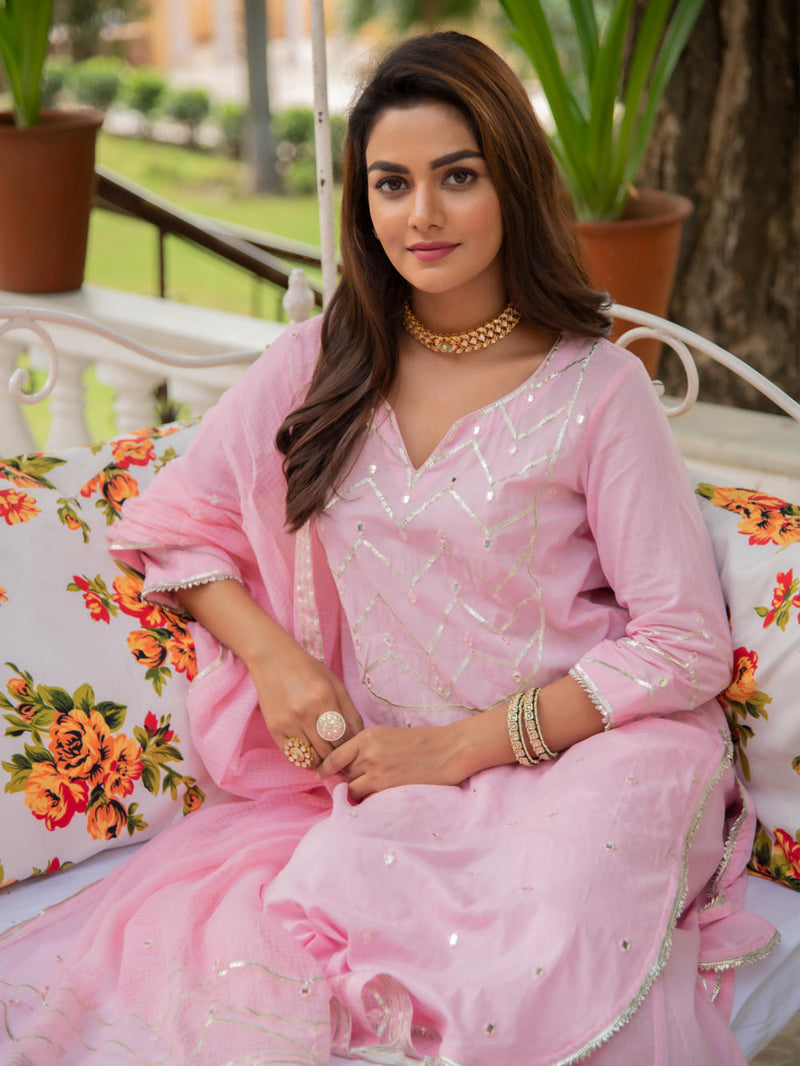 Noor Gulabi - Gota Work Kurta Set Kurta Sets by Maison Shefali for women Worldwide