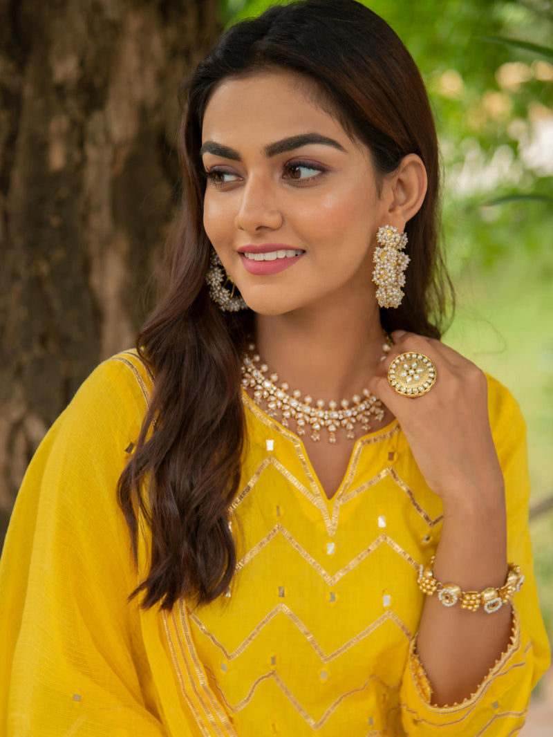 Noor Haldi - Gota Mirror Work Set Kurta Sets by Maison Shefali for women Worldwide
