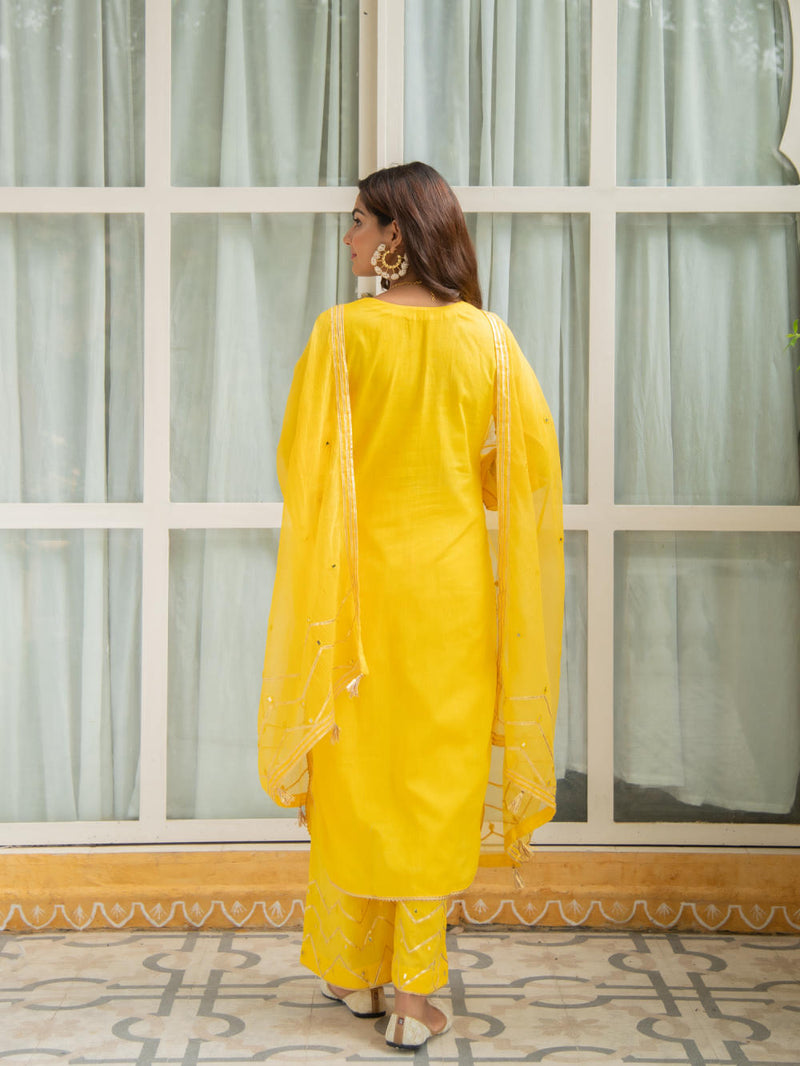 Noor Haldi - Gota Mirror Work Set Kurta Sets by Maison Shefali for women Worldwide