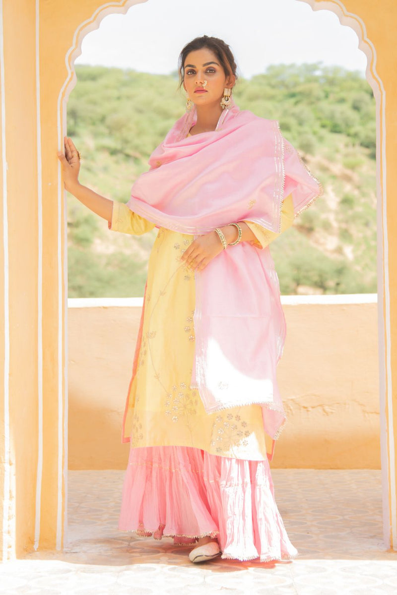 Noor Haldi Gulaab Sharara Set Kurta Sets by Maison Shefali for women Worldwide