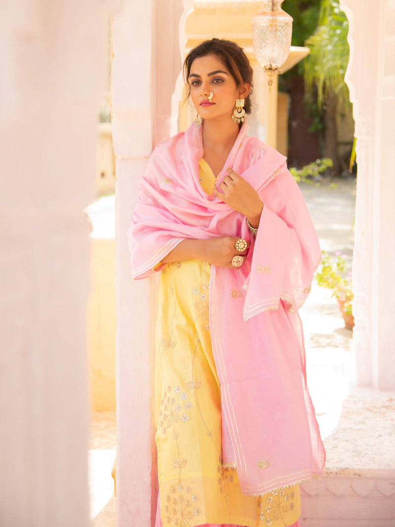 Noor Haldi Gulaab Sharara Set Kurta Sets by Maison Shefali for women Worldwide