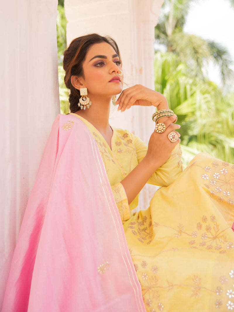 Noor Haldi Gulaab Sharara Set Kurta Sets by Maison Shefali for women Worldwide