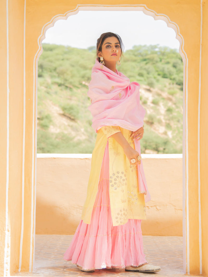 Noor Haldi Gulaab Sharara Set Kurta Sets by Maison Shefali for women Worldwide
