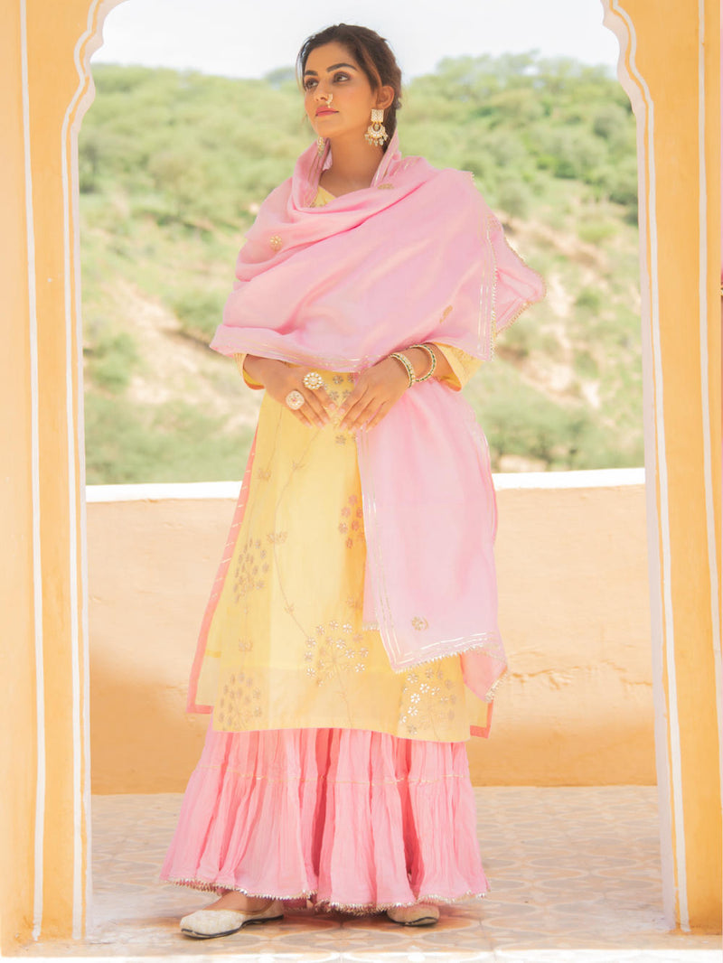 Noor Haldi Gulaab Sharara Set Kurta Sets by Maison Shefali for women Worldwide