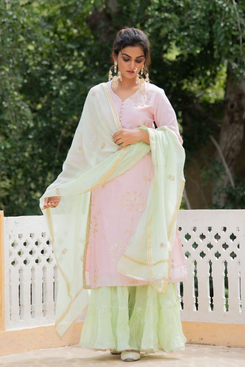 Noor Harita Gulaab Sharara Set Kurta Sets by Maison Shefali for women Worldwide