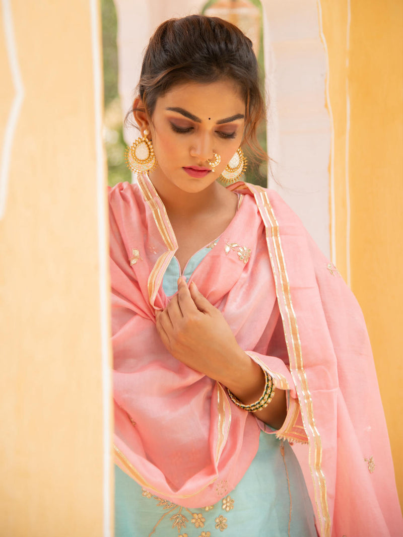 Noor - Neel Gulabi Sharara Set Kurta Sets by Maison Shefali for women Worldwide