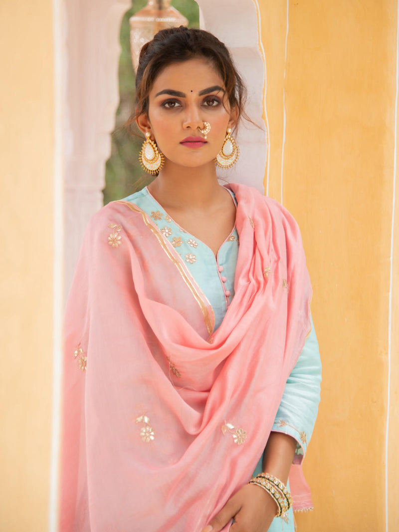Noor - Neel Gulabi Sharara Set Kurta Sets by Maison Shefali for women Worldwide