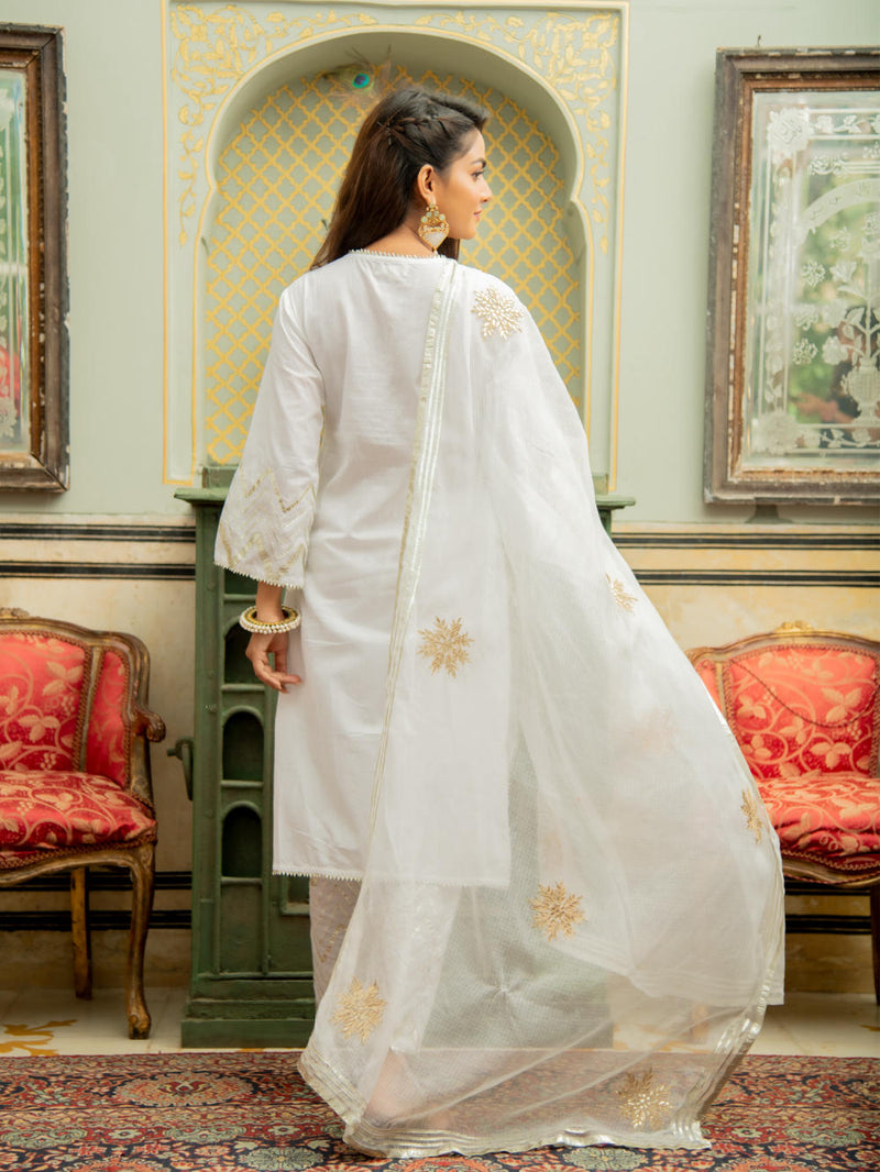 Noor Shwet - Gota Work Lehriya Set Kurta Sets by Maison Shefali for women Worldwide