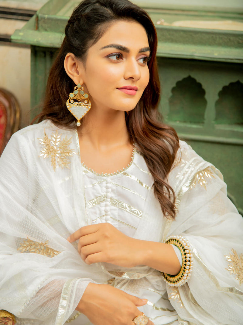 Noor Shwet - Gota Work Lehriya Set Kurta Sets by Maison Shefali for women Worldwide