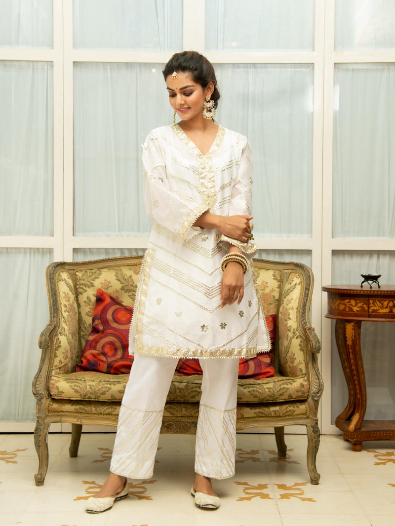 Noor Swetambari Gota Work Set Kurta Sets by Maison Shefali for women Worldwide