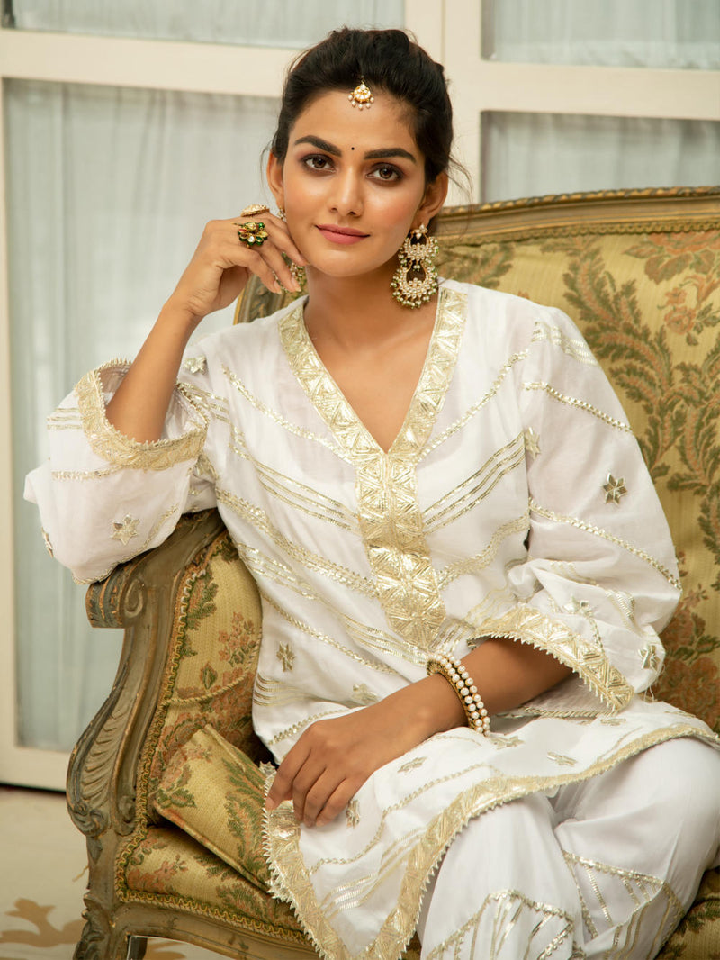 Noor Swetambari Gota Work Set Kurta Sets by Maison Shefali for women Worldwide