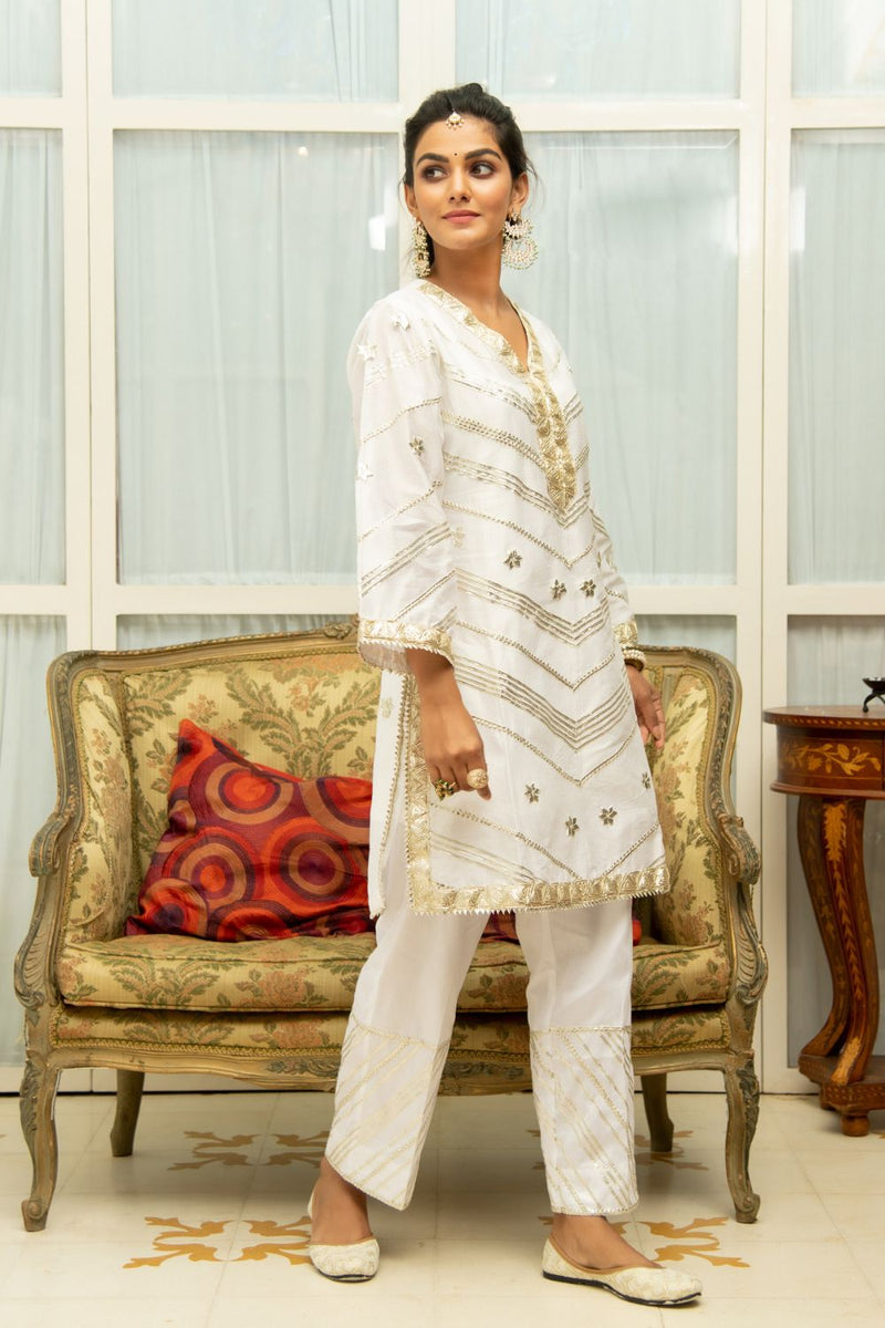Noor Swetambari Gota Work Set Kurta Sets by Maison Shefali for women Worldwide