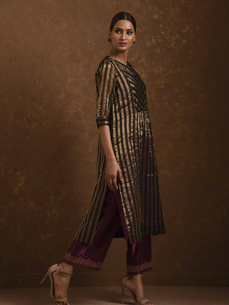 Noorie Black-Gold and Wine Kurta Set by Priti Prashant for women Worldwide