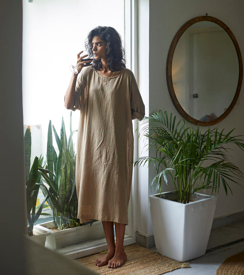 Oatmeal Kaftan Lounge Wear by Khara Kapas for women Worldwide