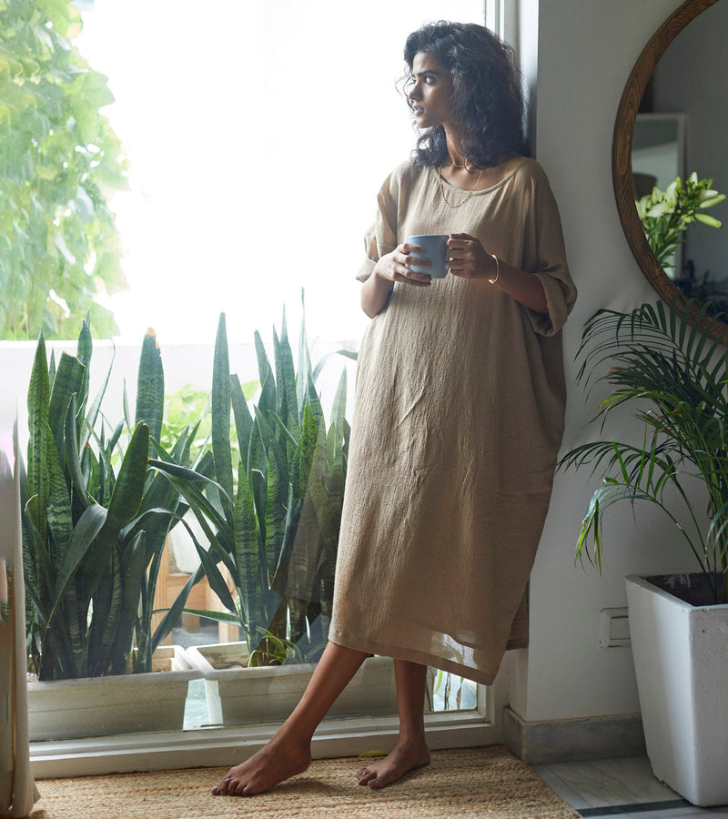 Oatmeal Kaftan Lounge Wear by Khara Kapas for women Worldwide