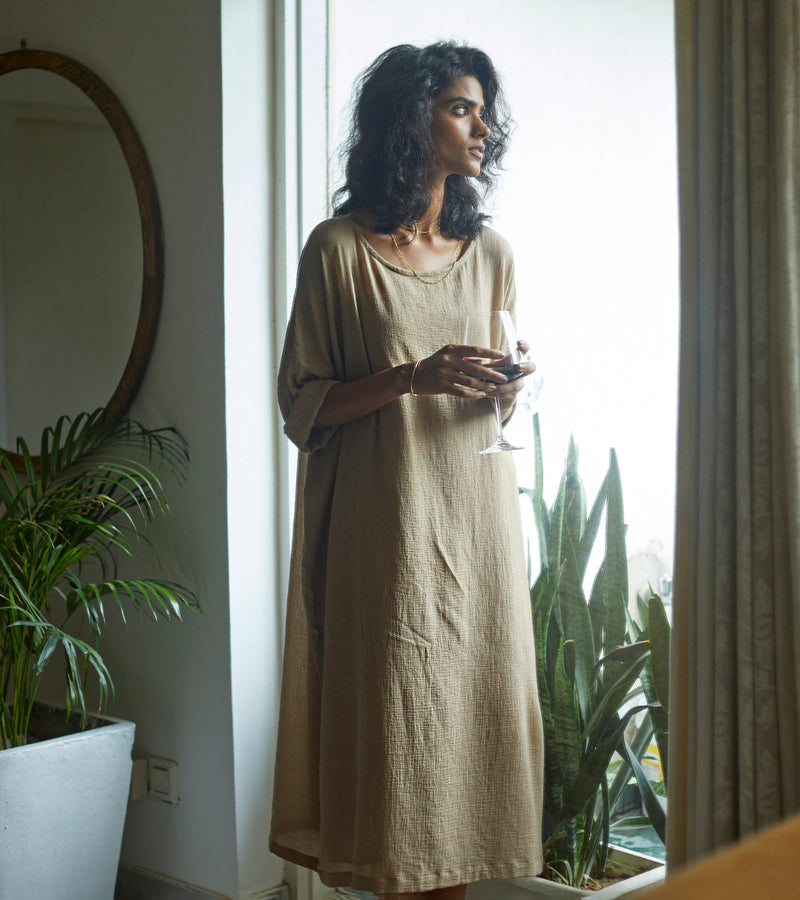 Oatmeal Kaftan Lounge Wear by Khara Kapas for women Worldwide